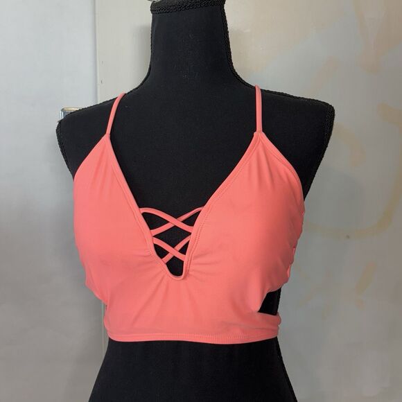 Rue Bleu by Rue 21 Bikini Swim Top Women’s XL Vibrant Coral Lace Up Back - Picture 1 of 6